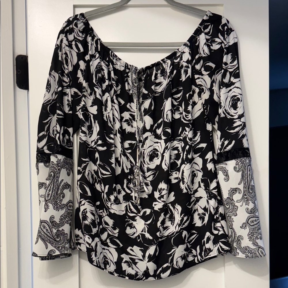 Chic Black and White Floral Blouse